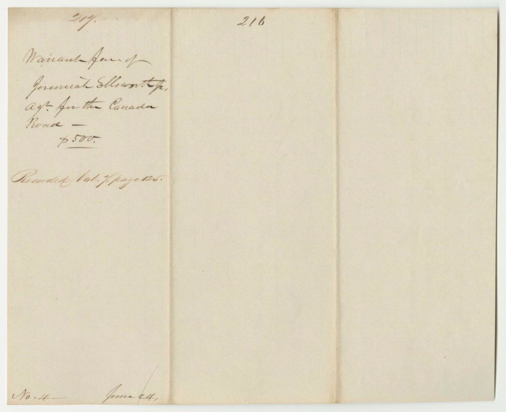Miniature of Report 216: Report on the Warrant in Favor of Jeremiah Ellsworth Agent for Repairs on the Canada Road