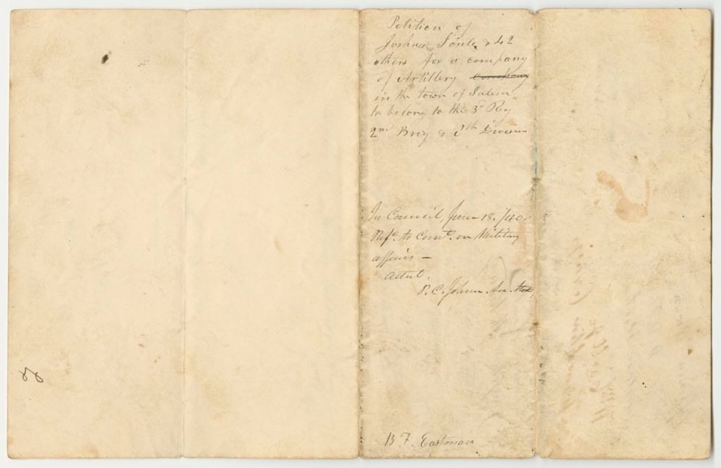 Miniature of Petition of Joshua Soule and 42 Others for a Company of Artillery in the Town of Salem