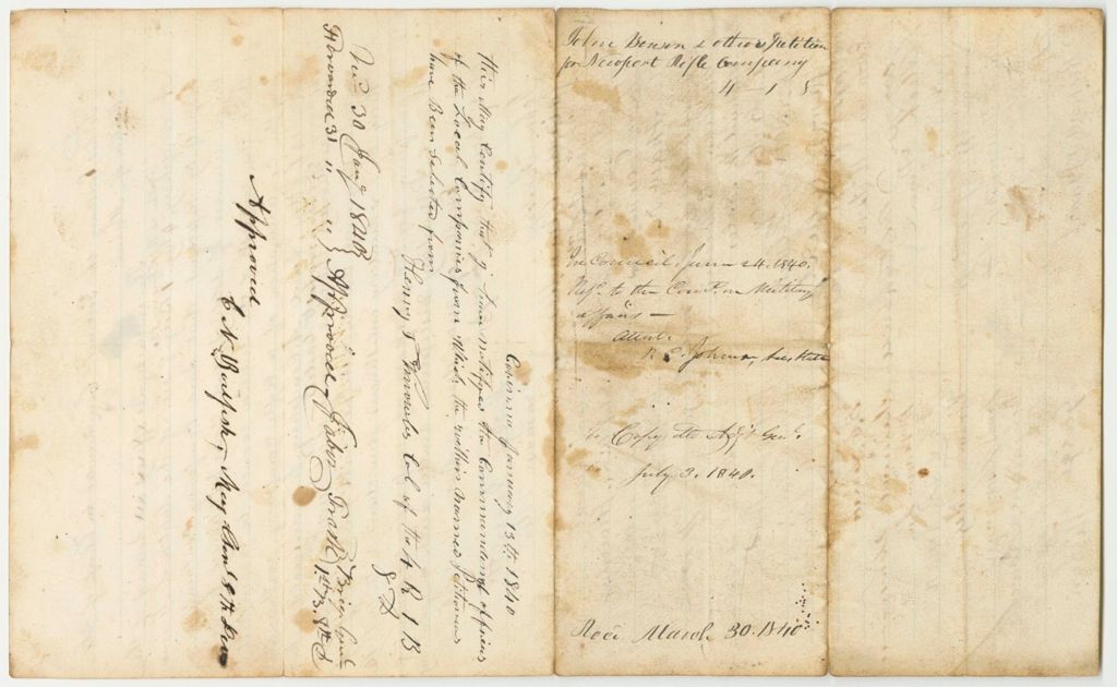 Miniature of Petition of John Benson and Others for the Organization of a Rifle Company in Newport