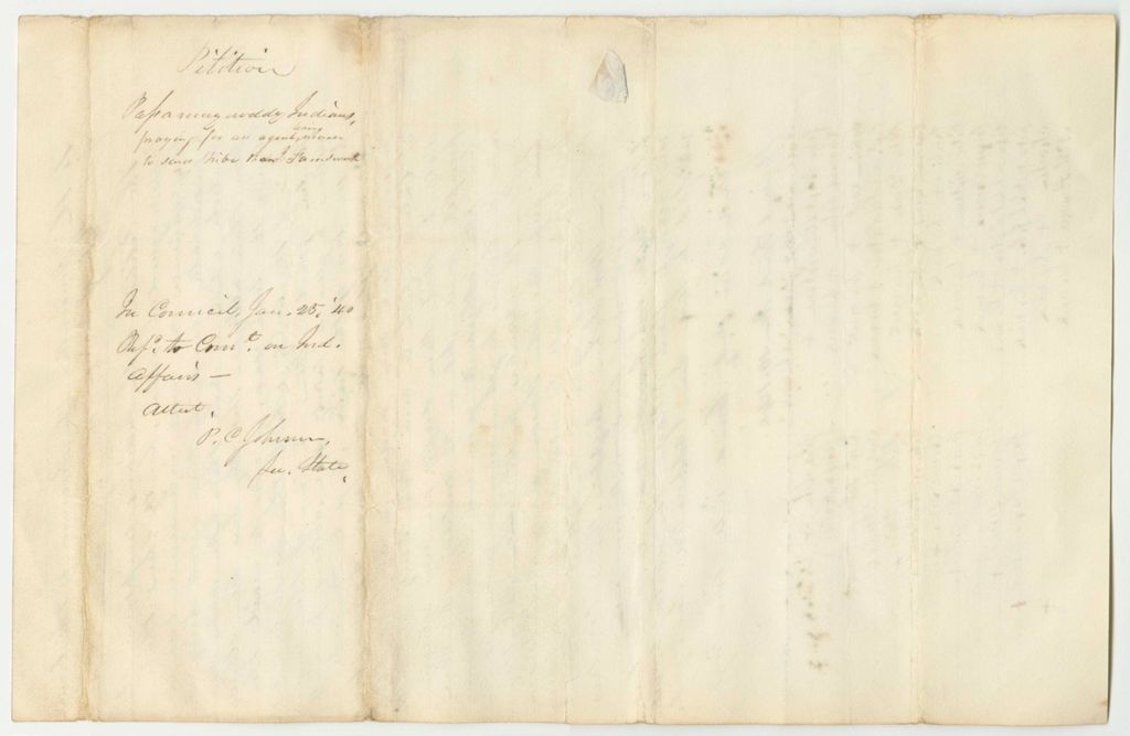 Miniature of Petition of the Passamaquoddy Indians praying for an agent living nearer to said tribe than J. Farnsworth