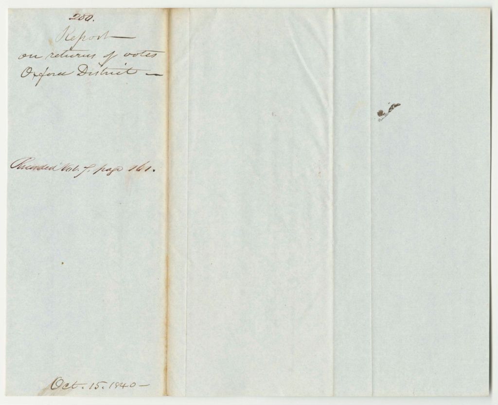 Miniature of Report 280: Report on the Return of Votes from Oxford District for Representative to Congress