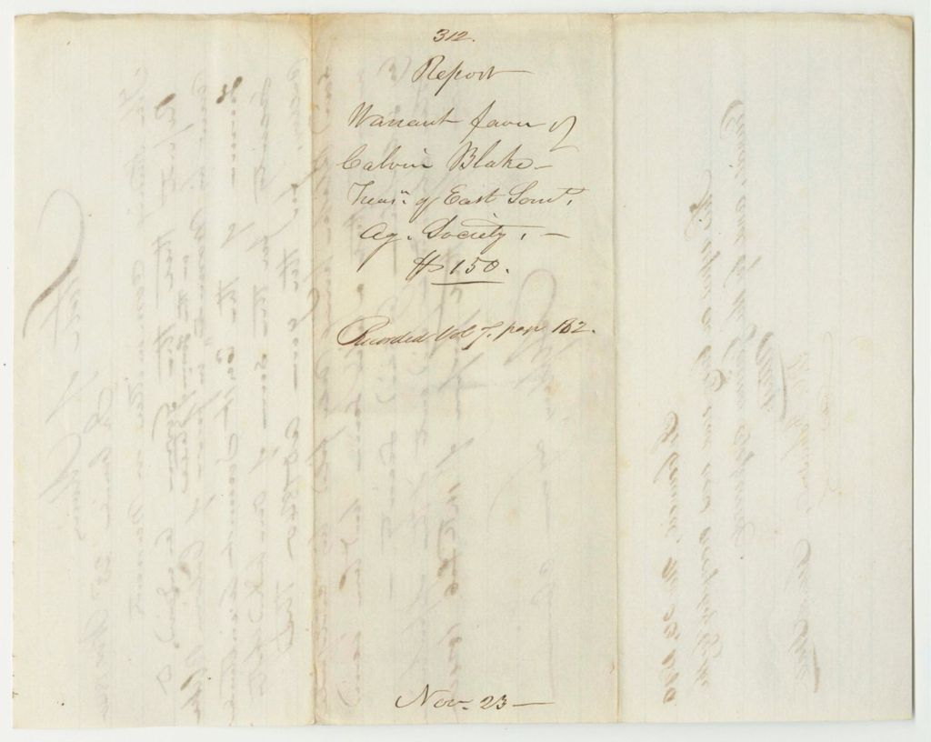 Miniature of Report 312: Report on the Warrant in Favor of Calvin Blake, Treasurer of the East Somerset Agricultural Society