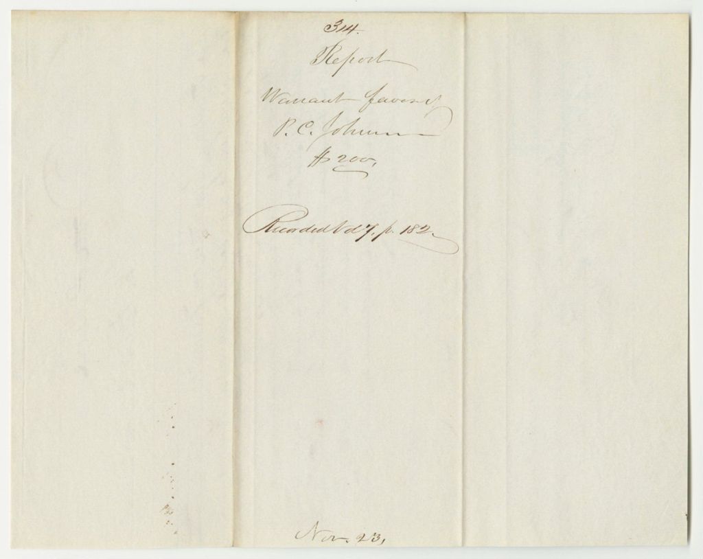 Miniature of Report 314: Report on the Warrant in Favor of Philip C. Johnson, Secretary of State, for Stationery