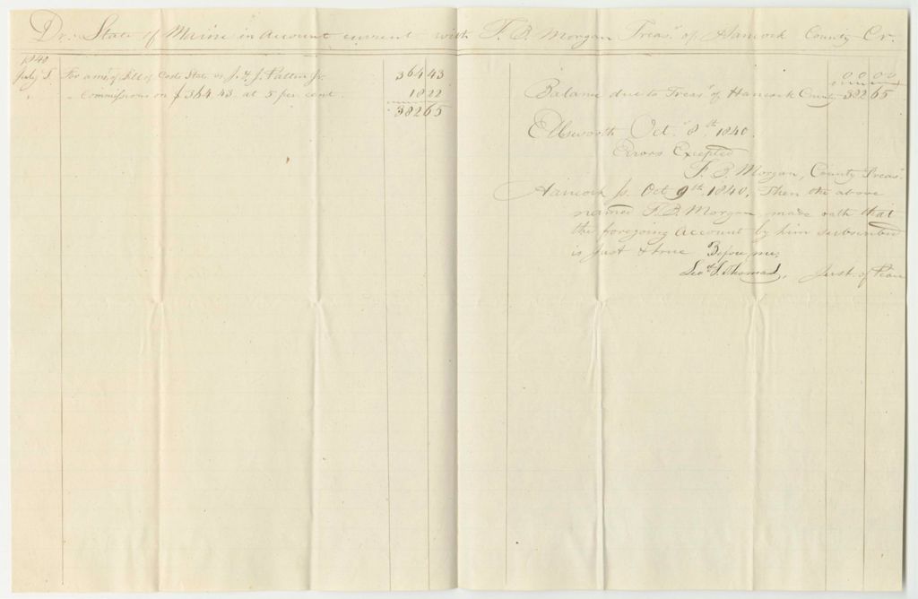 Miniature of Account of F.B. Morgan, Hancock County Treasurer