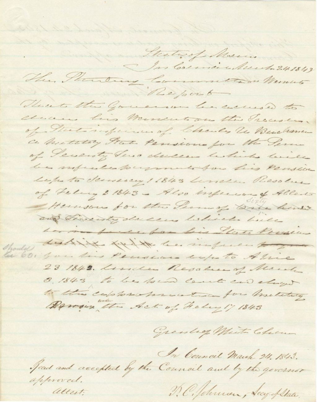 Miniature of Report on the Warrant in Favor of Charles W. Buckman and Albert Hanson for Their Pensions