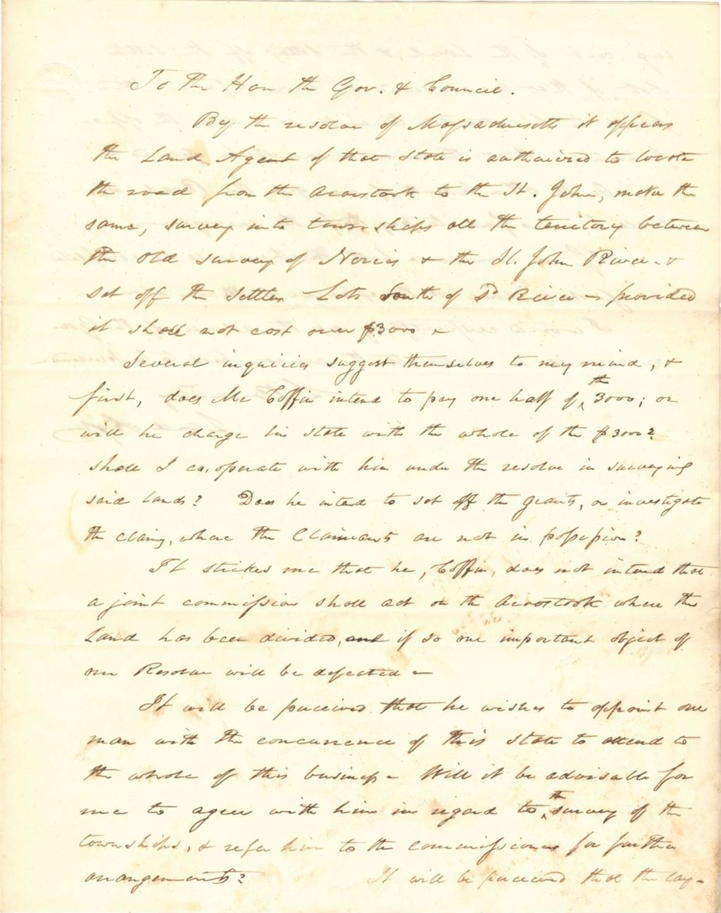 Miniature of Communication from Levi Bradley regarding the Surveying of "The Aroostook to the St. John"