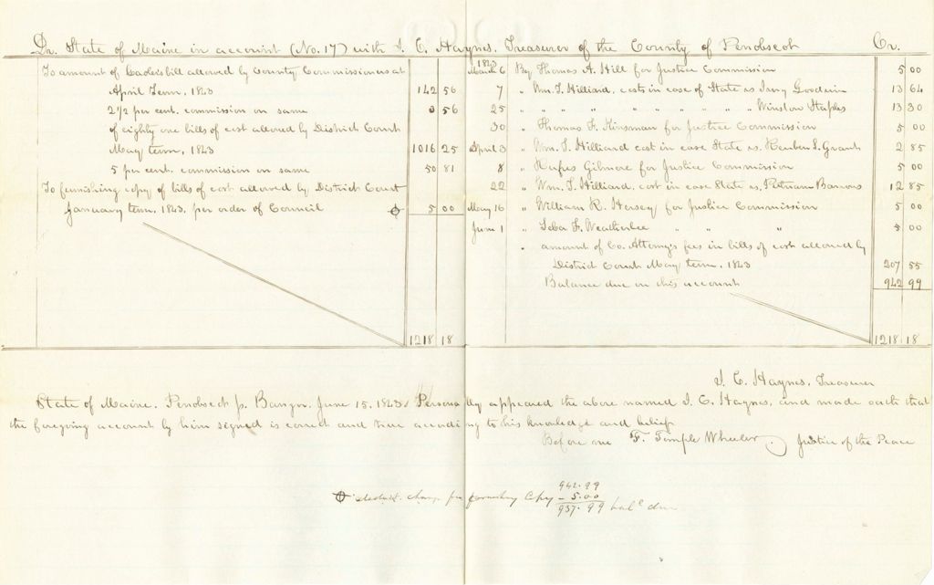 Miniature of State of Maine Account with J.C. Haynes