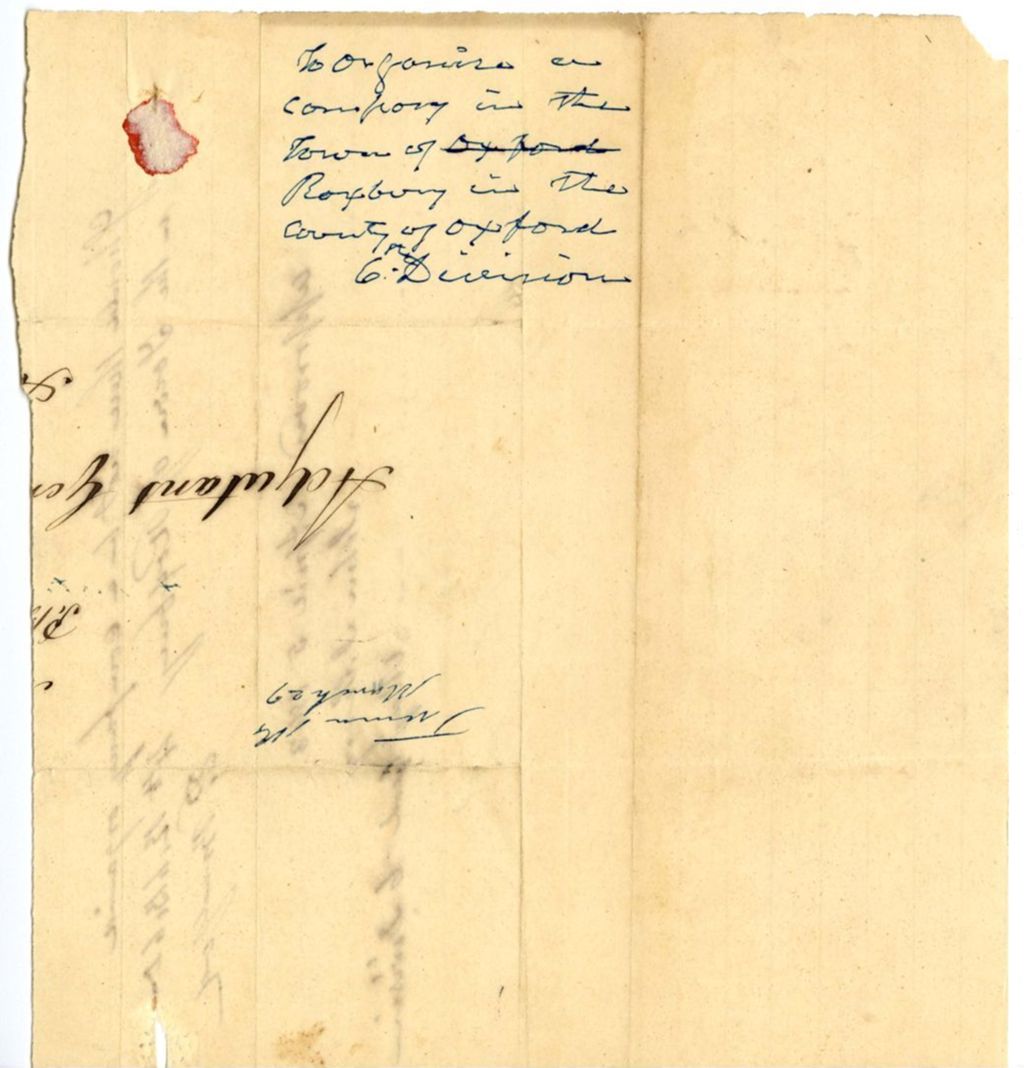 Miniature of Petition to organize company of [?] in the town of Roxbury