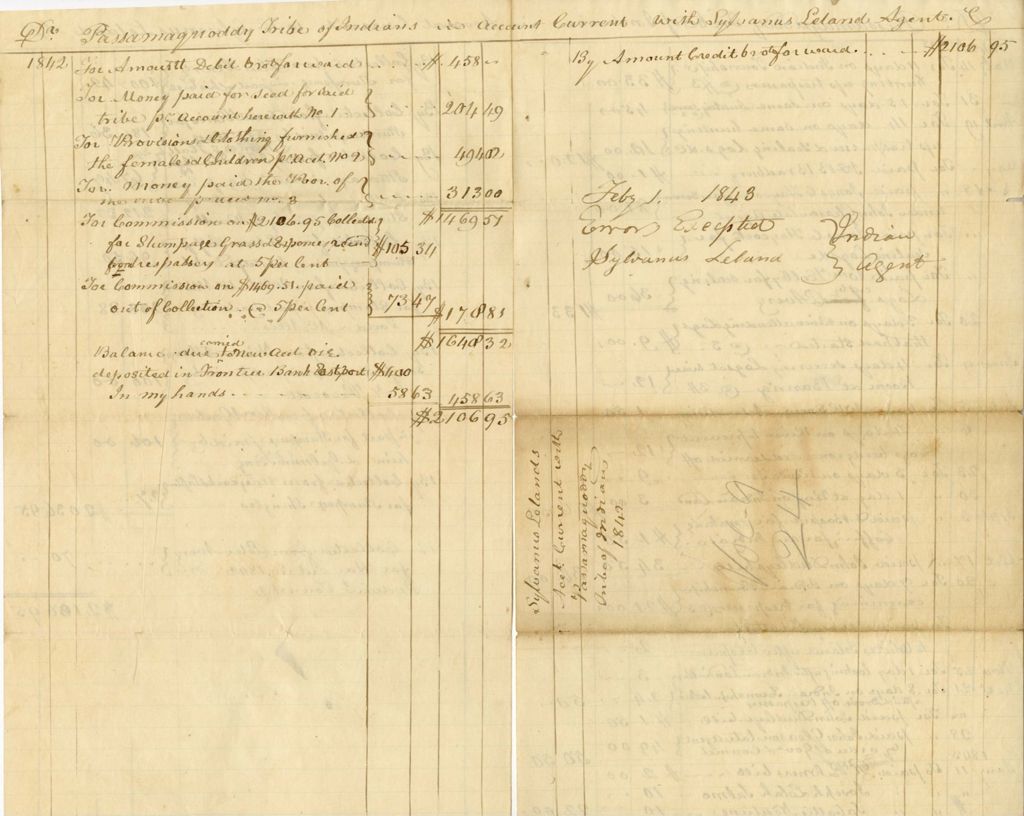 Miniature of Account of money paid to the Passamaquoddy Tribe