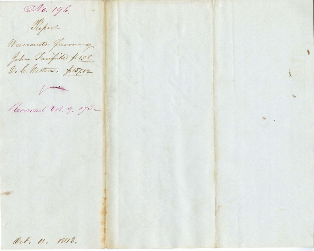 Miniature of Report on the warrants in favor of John Fairfield and W.F. Moody