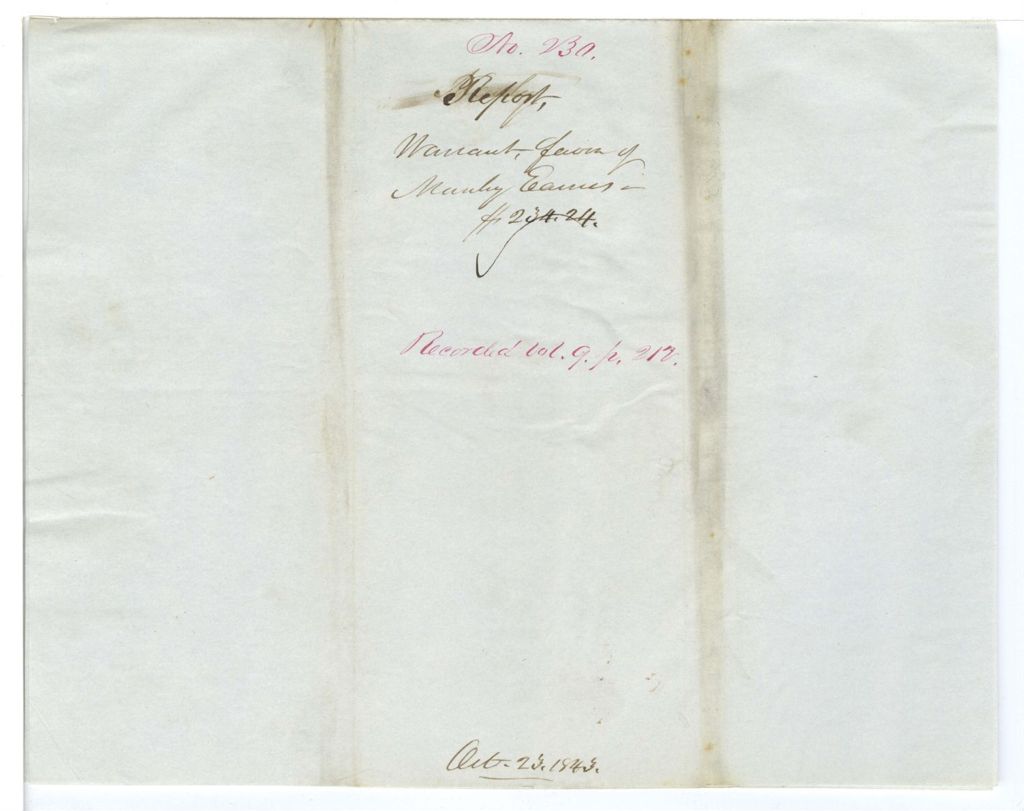 Miniature of Report on the warrant in favor of Manley Eames, Treasurer of Piscataquis County