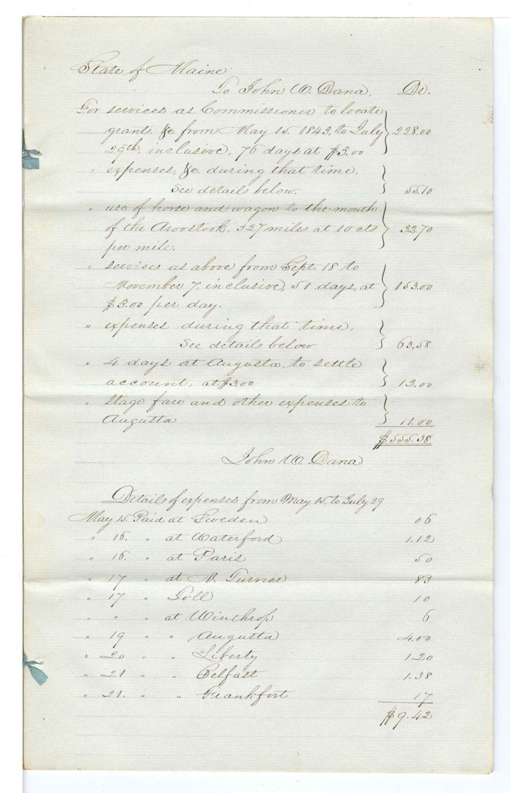 Miniature of Account of J. W. Dana