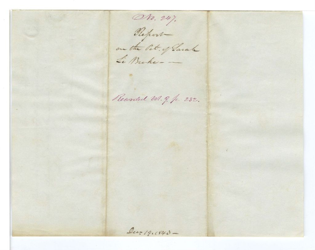 Miniature of Report on the petition of Sara LeBroke for a pension under the resolve of 1840