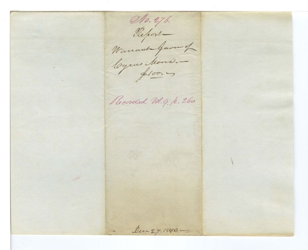 Miniature of Report on the warrant in favor of Cyrus Moore