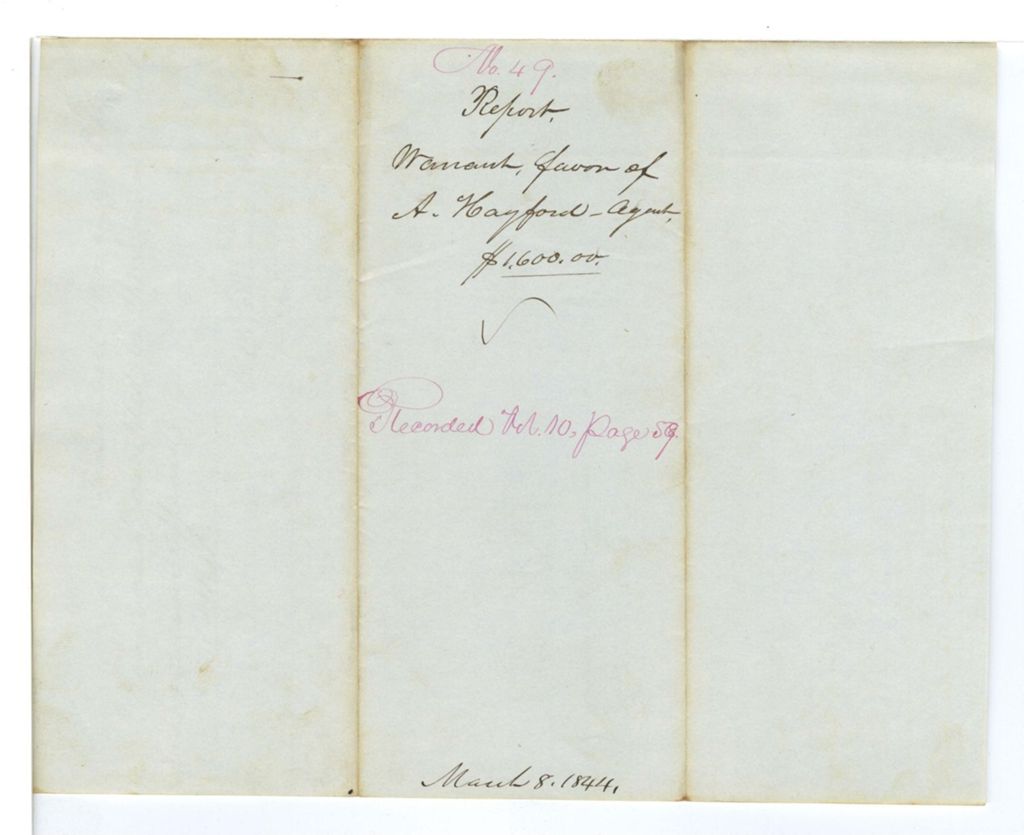Miniature of Report 49: Report on the warrant in favor of A. Hayford, Agent of the Penobscot Indians