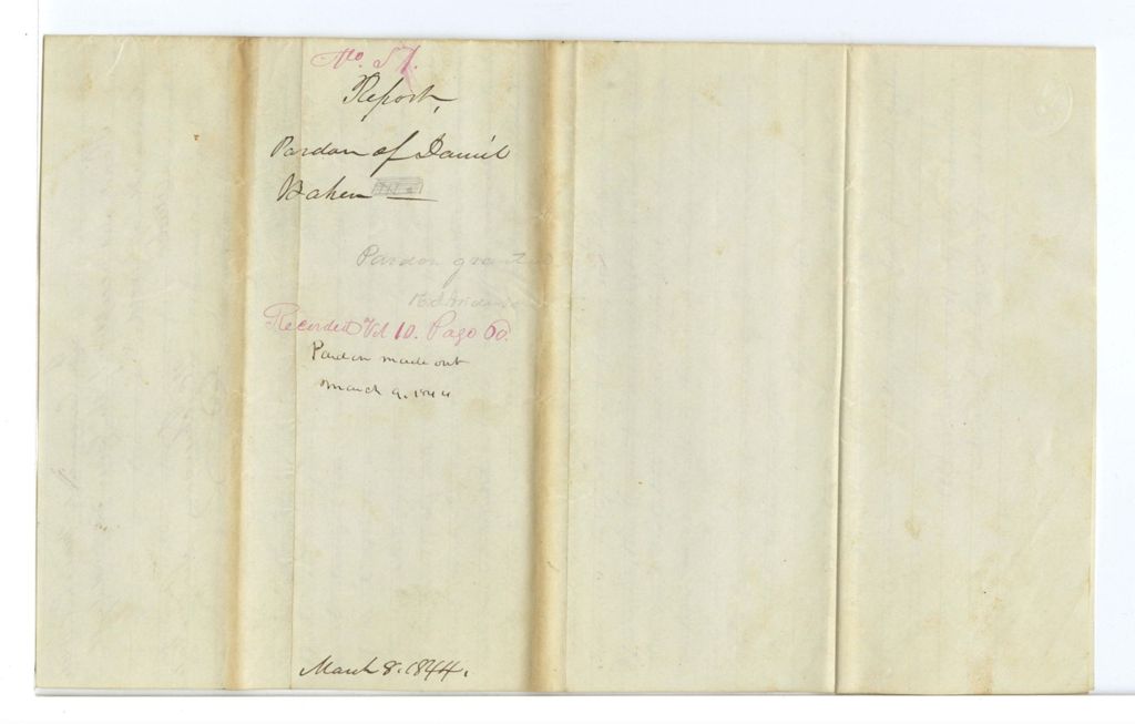 Miniature of Report 51: Report on the pardon of Daniel Baker