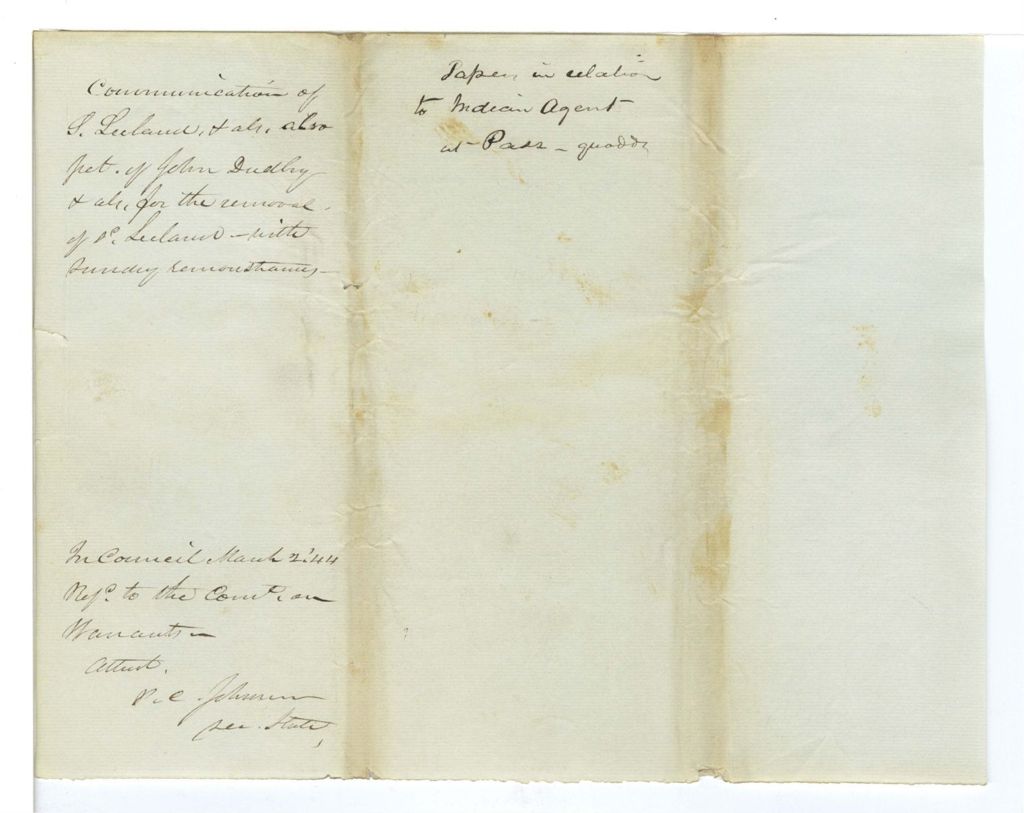 Miniature of Papers in relation to Indian Agent at Passamaquoddy