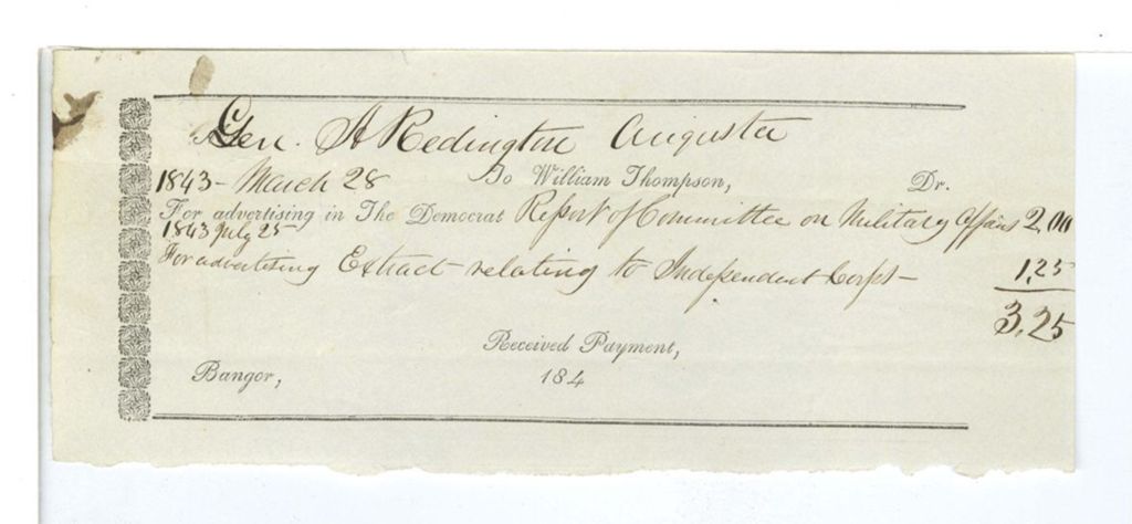 Miniature of A. Redington, voucher for advertising