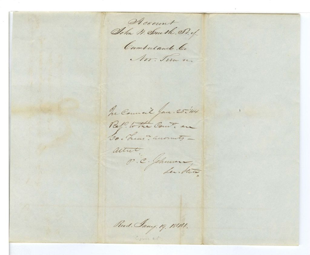 Miniature of Account of John W. Smith, Treasurer of Cumberland County