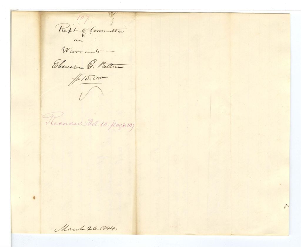 Miniature of Report 107: Report of the Committee on Warrants for Ebenezer G. Patten