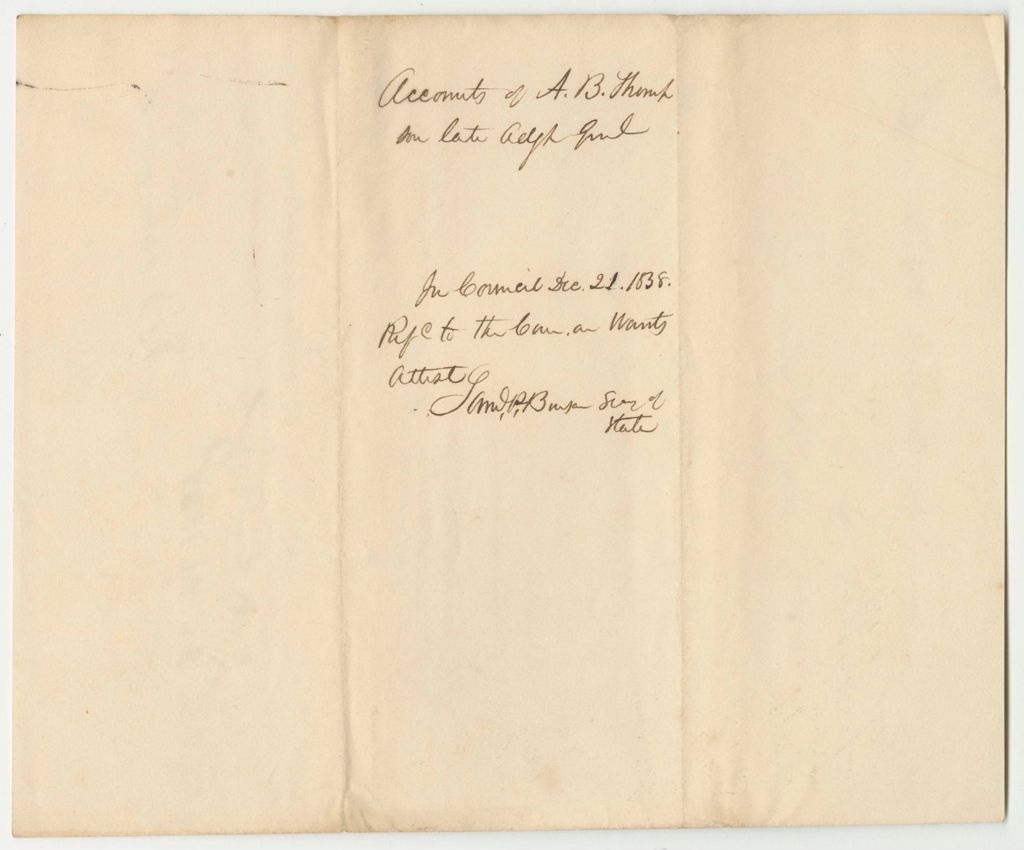Miniature of Accounts of Abner B. Thompson, Late Adjutant General and Acting Quartermaster General