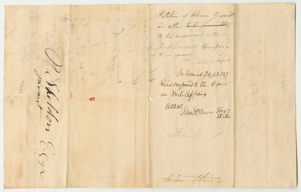 Miniature of Petition of Abner Jaquith and Others To Be Organized Into an Independent Company in Gardiner