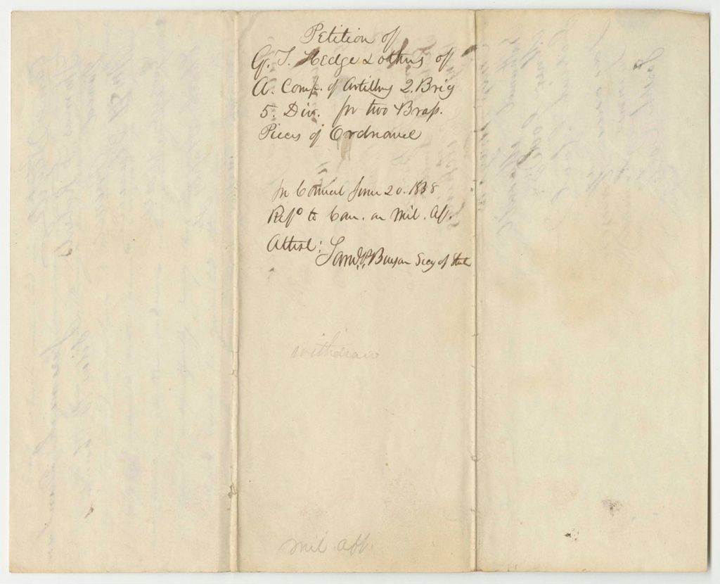 Miniature of Petition of G. Hedge and Others of the A Company of Artillery for Two Brass Pieces of Ordnance
