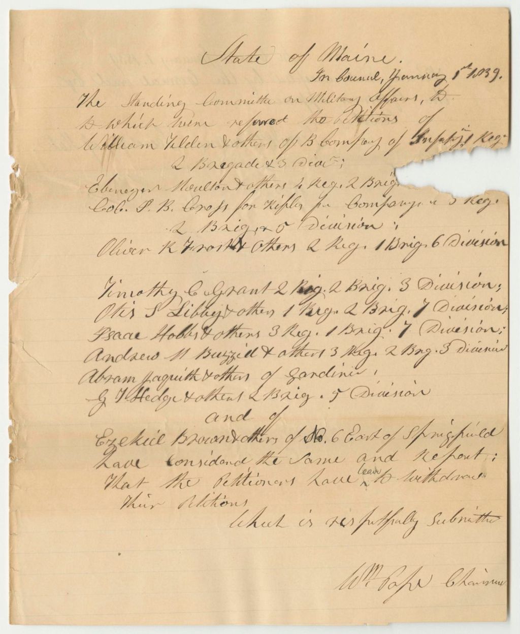 Miniature of Report 340: Report on Various Military Petitions Giving Leave to Withdraw