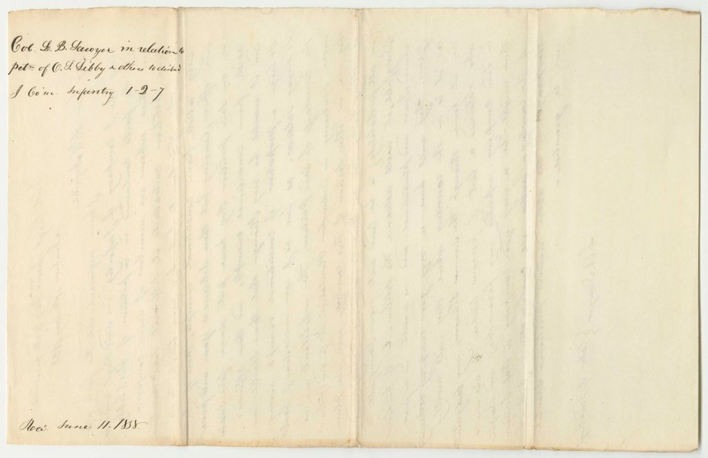 Miniature of Communication from Col. L. B. Sawyer in Relation to the Petition of Captain Otis S. Libby and Others to Disband the J. Company in the 1st Regiment 2nd Brigade 7th Division