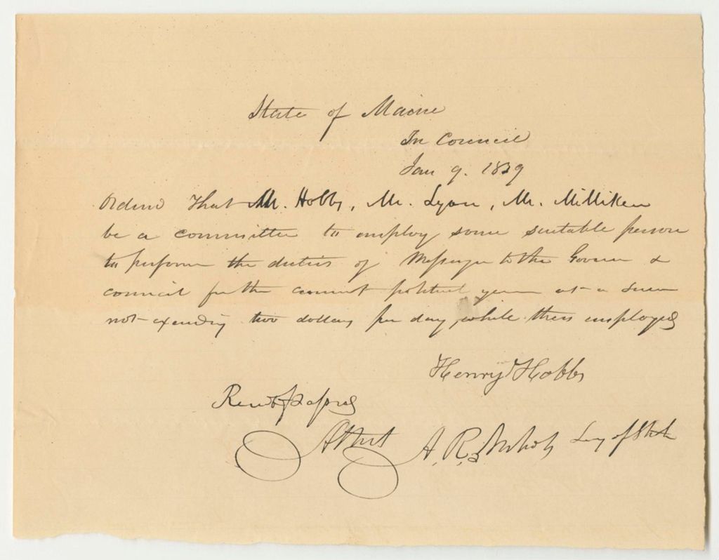 Miniature of Order That a Committee Employ a Messanger for the Governor and Council