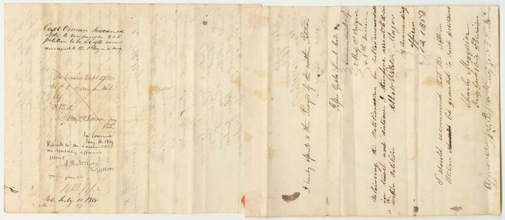 Miniature of Petition of Osman Jordan and Others for their Militia Company to be Set Off From the 2nd Regiment, 1st Brigade, 5th Division to the 1st Regiment, 1st Brigade, 5th Division