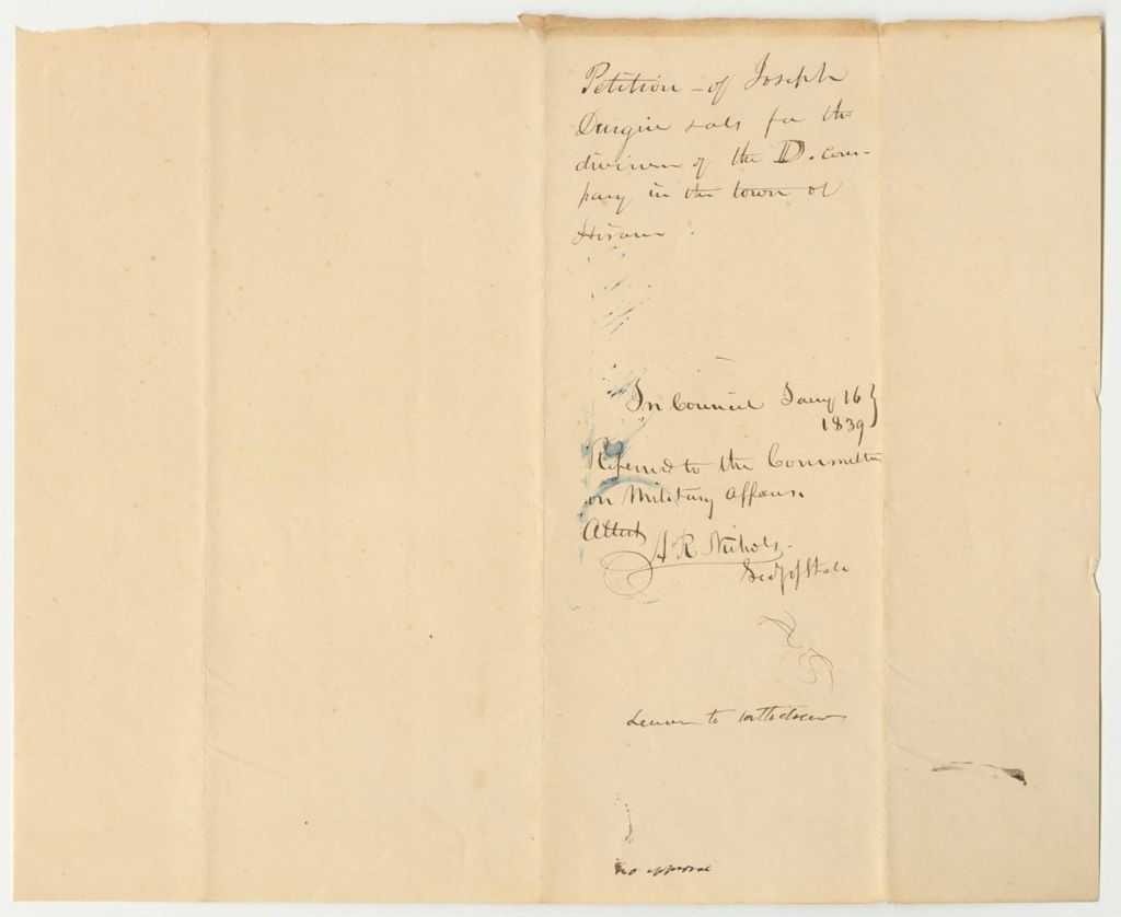 Miniature of Petition of Joseph Durgin and Others for the Division of Their Militia Company in Hiram