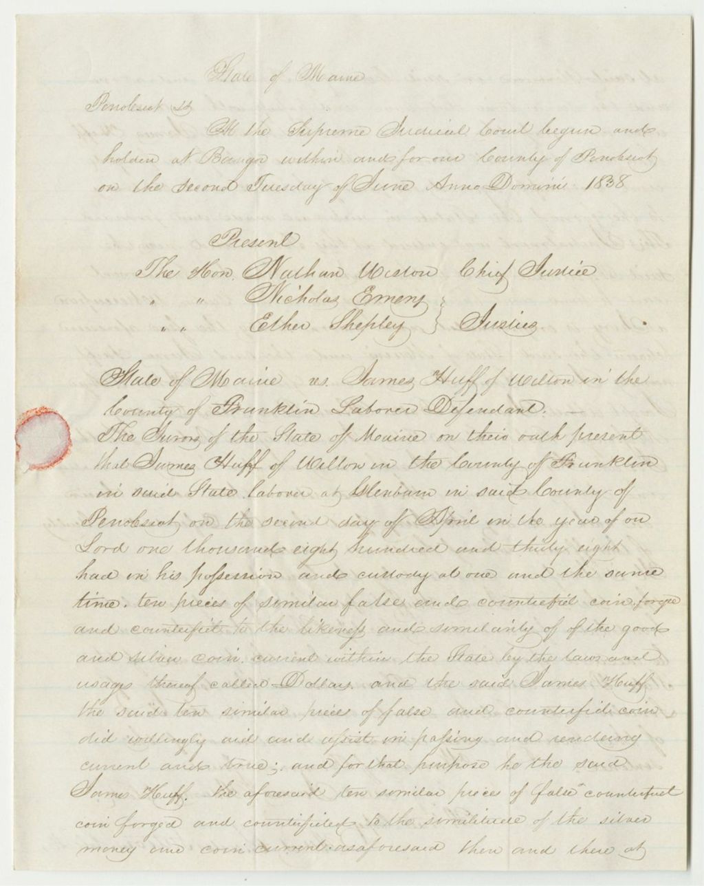 Miniature of State v. James Huff of Wilton, Copy of Record