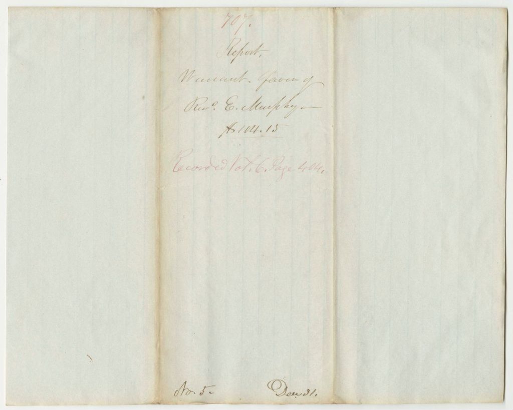 Miniature of Report 707: Warrant in Favor of Reverend E. Murphy, Instructor for the Penobscot Indians
