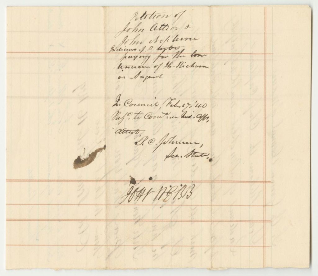 Miniature of Petition of John Attean and John Neptune for the Continuance of H. Richardson as Penobscot Indian Agent