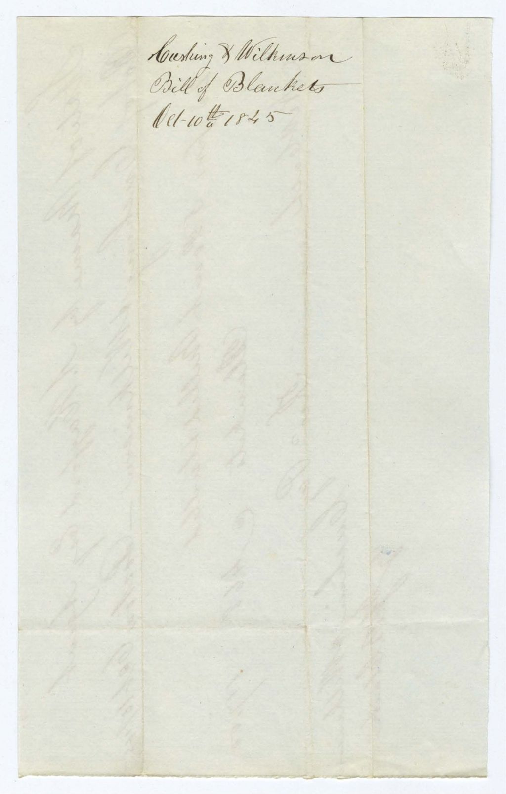 Miniature of Annuity: Cushing and Wilkinson, Bill of Blankets