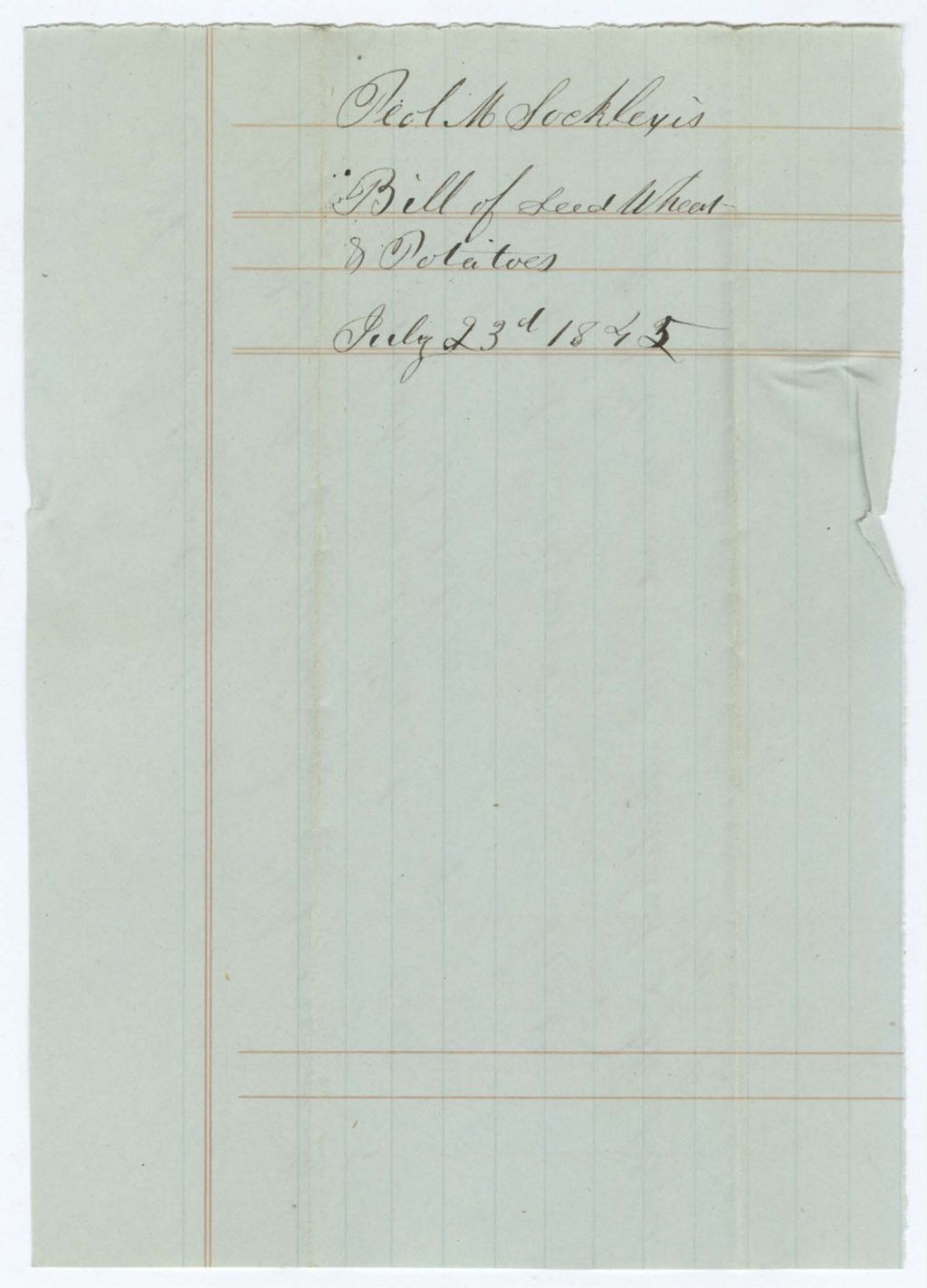 Miniature of Indian Fund (Page 18): Peol M. Socklexis, Bill of Seed Wheat and Potatoes