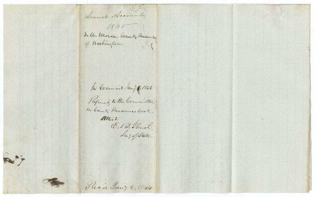 Miniature of 1845 Annual Account of Samuel A. Morse, Treasurer of Washington County