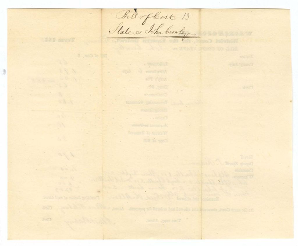 Miniature of February Term - Bill of Cost No. 13: State v. John Crowley