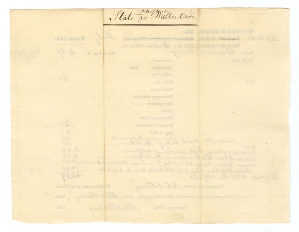 Miniature of July Term - Bill of Cost No. 2: State v. Walter Owen