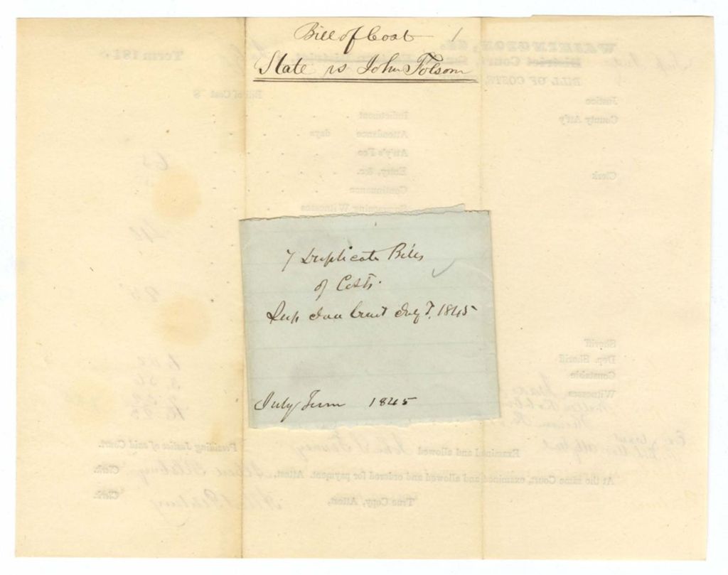 Miniature of July Term - Bill of Cost No. 1: State v. John Folsom