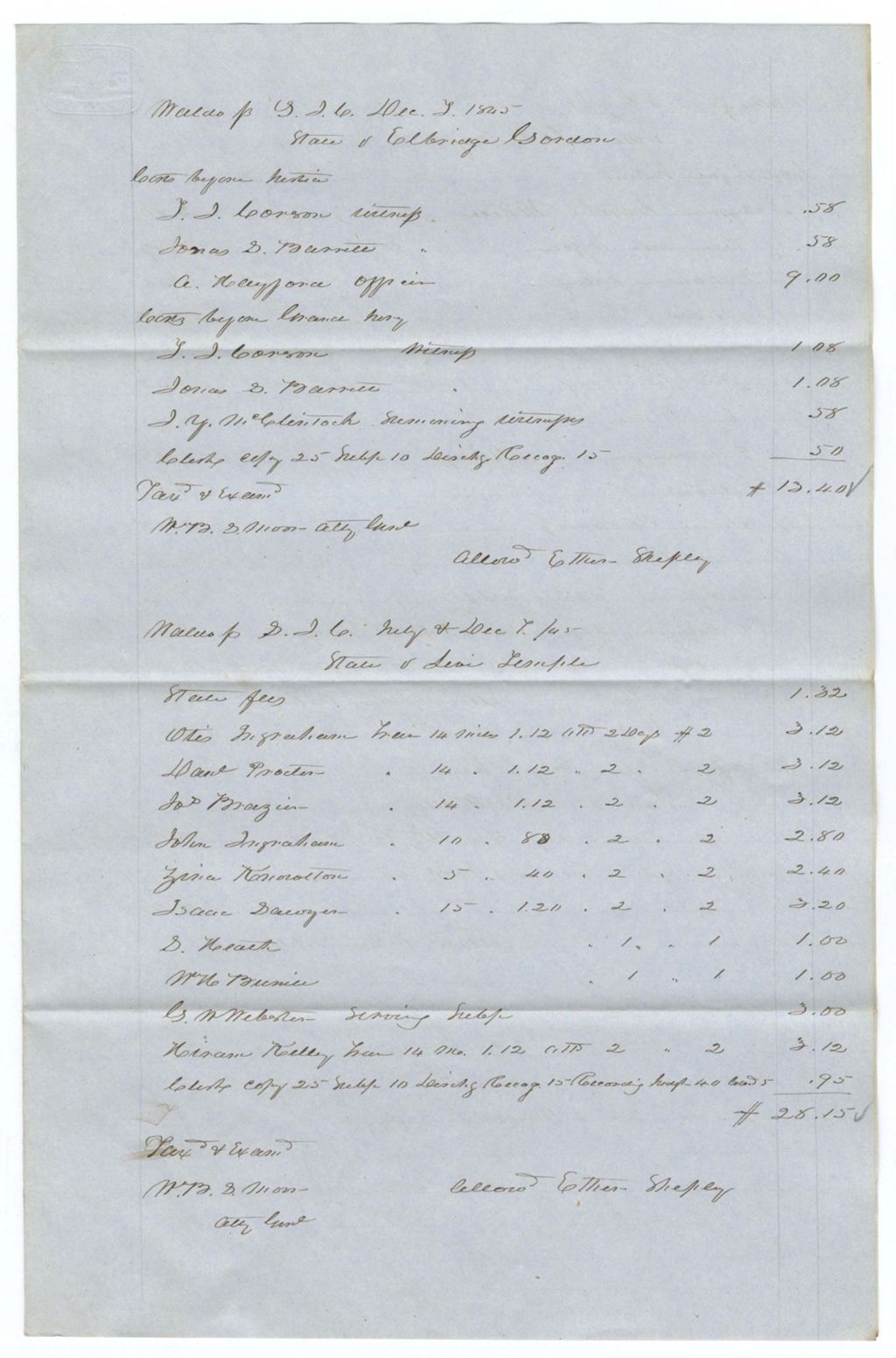 Miniature of Bills of Cost for the Supreme Judicial Court, Waldo County, February and December Terms