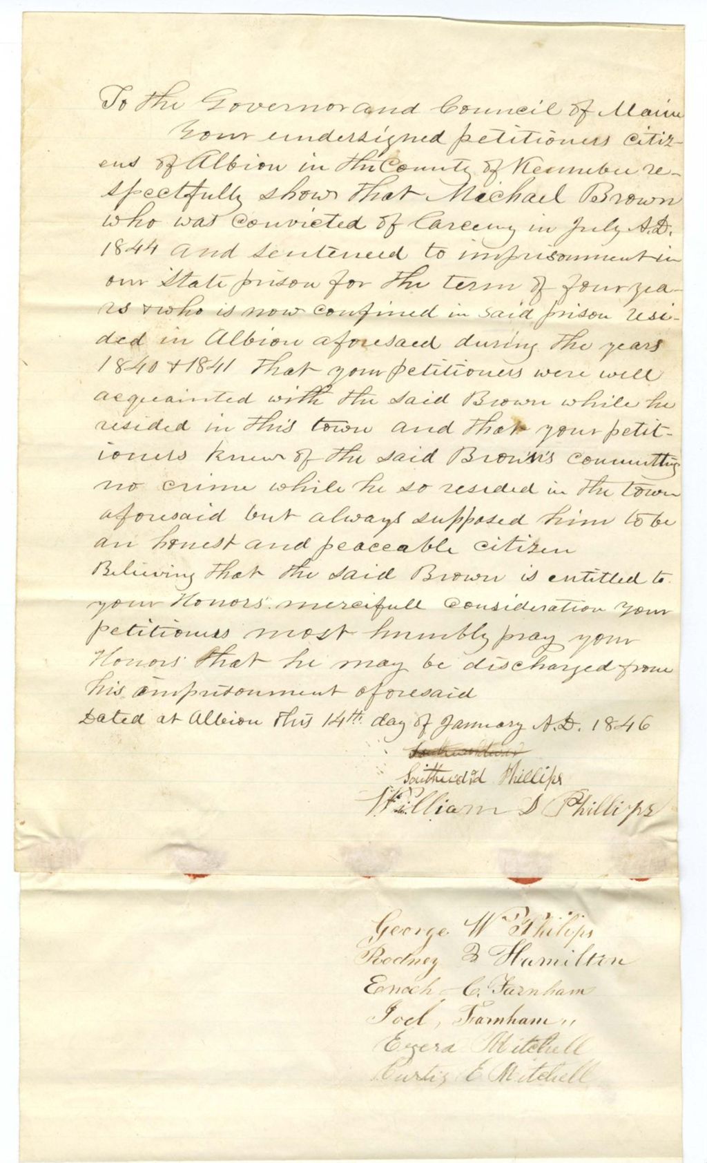 Miniature of Petition for the pardon of Michael Brown