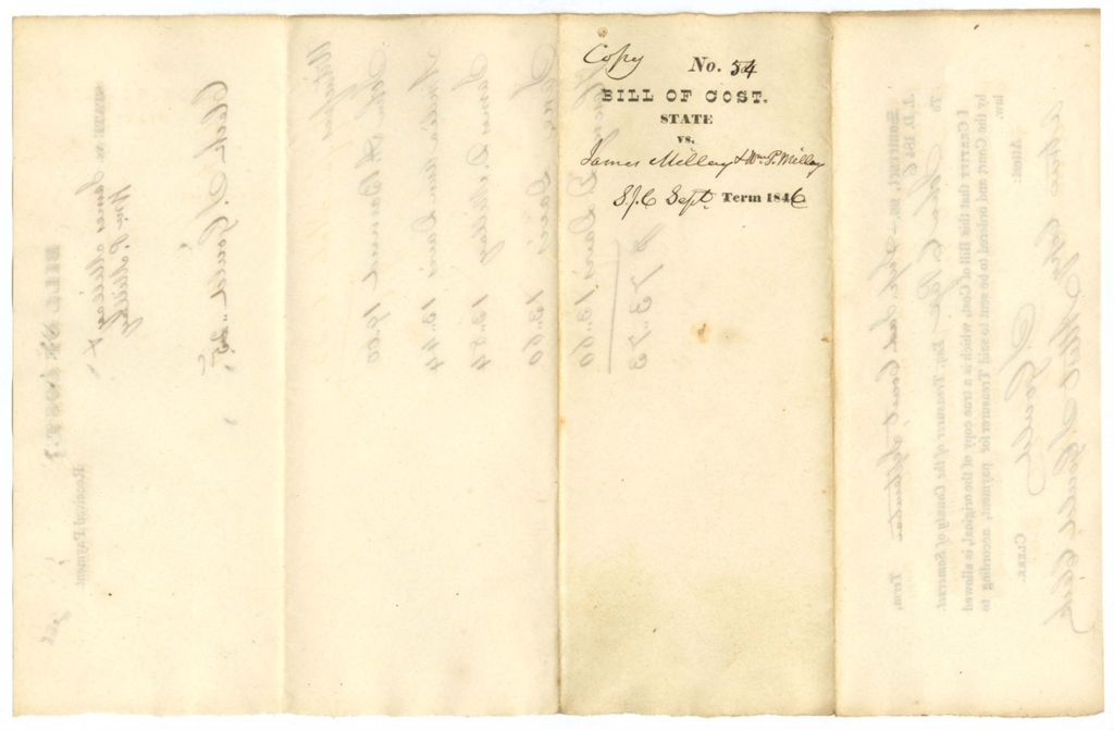 Miniature of Copy of Bill of Cost, State vs. James [Millay?]
