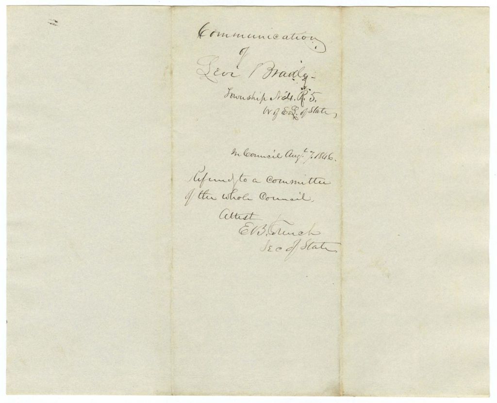 Miniature of Communication of Levi Bradley, Land Agent
