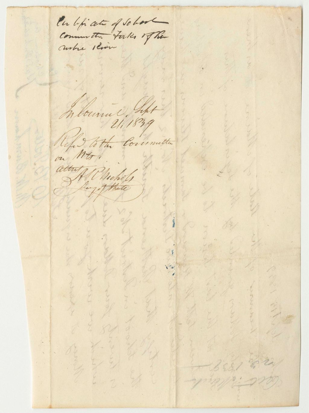 Miniature of Certificate of Parthenia Smith's Time Teaching at the School in District No. 2