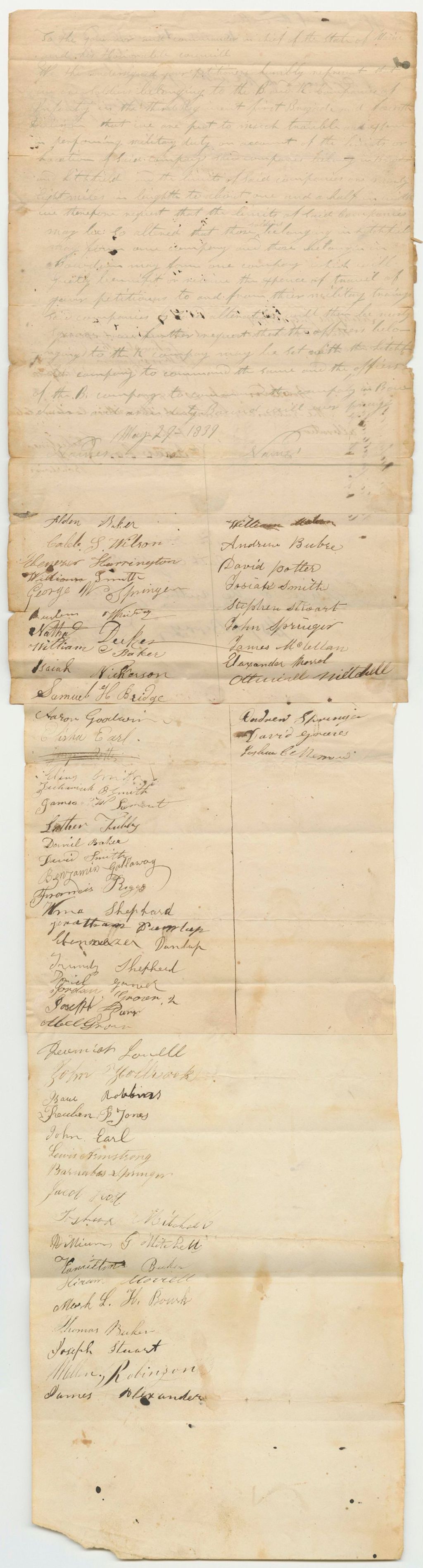 Miniature of Petition of Alden Baker and Others to Alter the Militia Boundary Lines in Litchfield and Bowdoin
