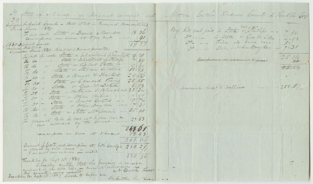 Miniature of Account of Nathan Cutler, Franklin County Treasurer