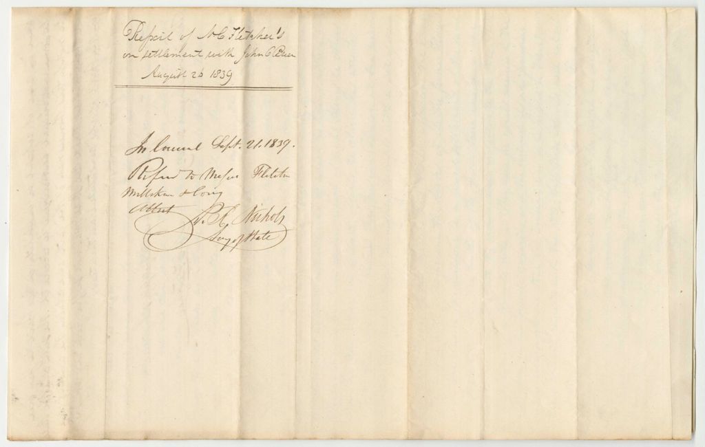 Miniature of Report of Nathan C. Fletcher's Settlement with John O'Brien