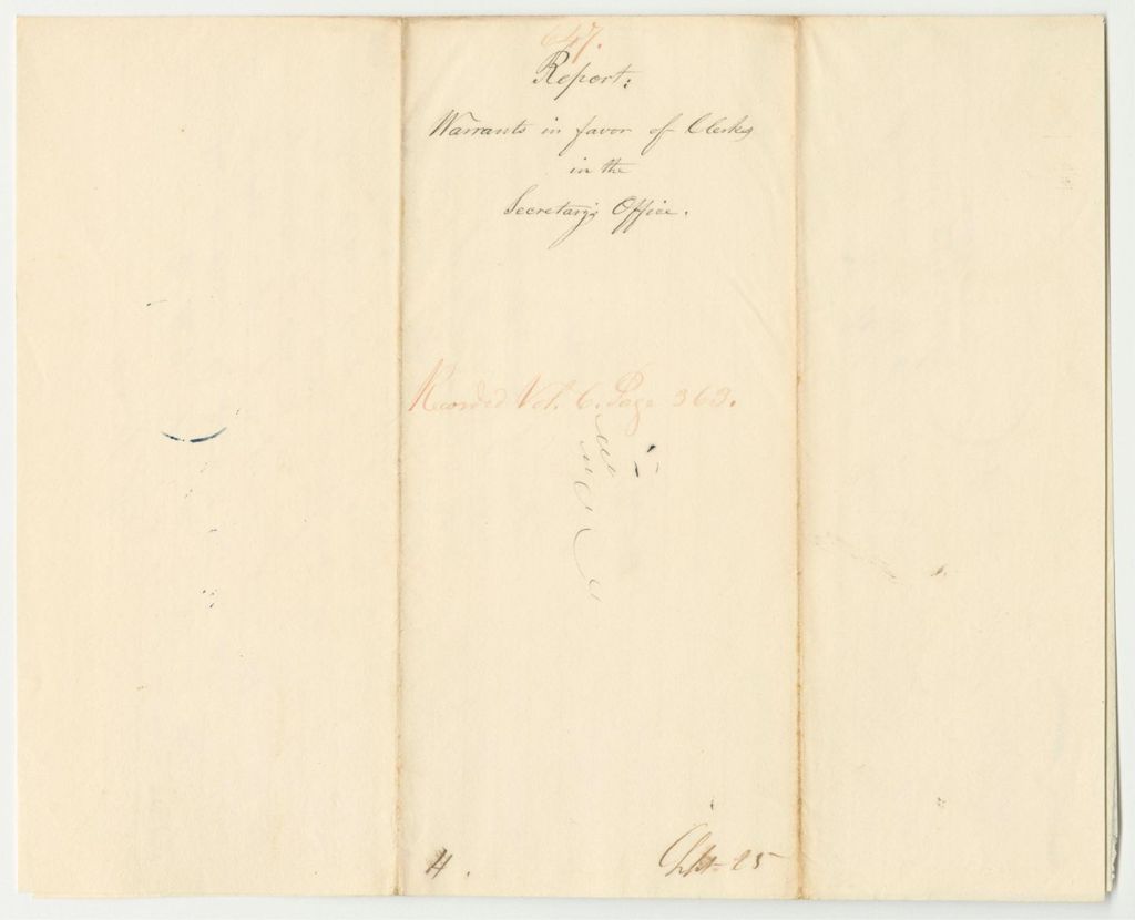 Miniature of Report 647: Report on the Warrants for the Clerks in the Secretary of State's Office